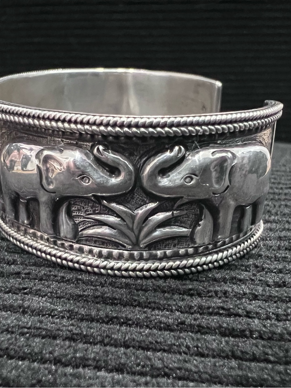 Elephant Motif Silver-Tone Cuff Bracelet from Thailand